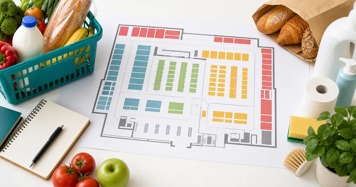 Mapa de tienda y departamentos para comparar formatos de supermercado